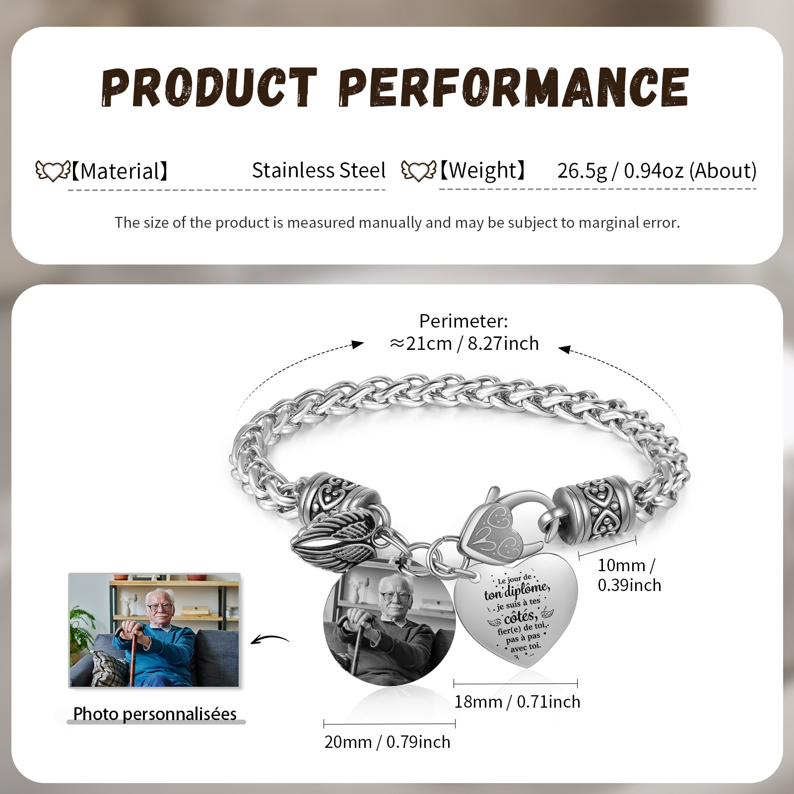 Bracelet Commémoratif 1 Photo Personnalisé Bracelet Personnalisé  Cadeau Souvenir pour Diplômé | Jessemade