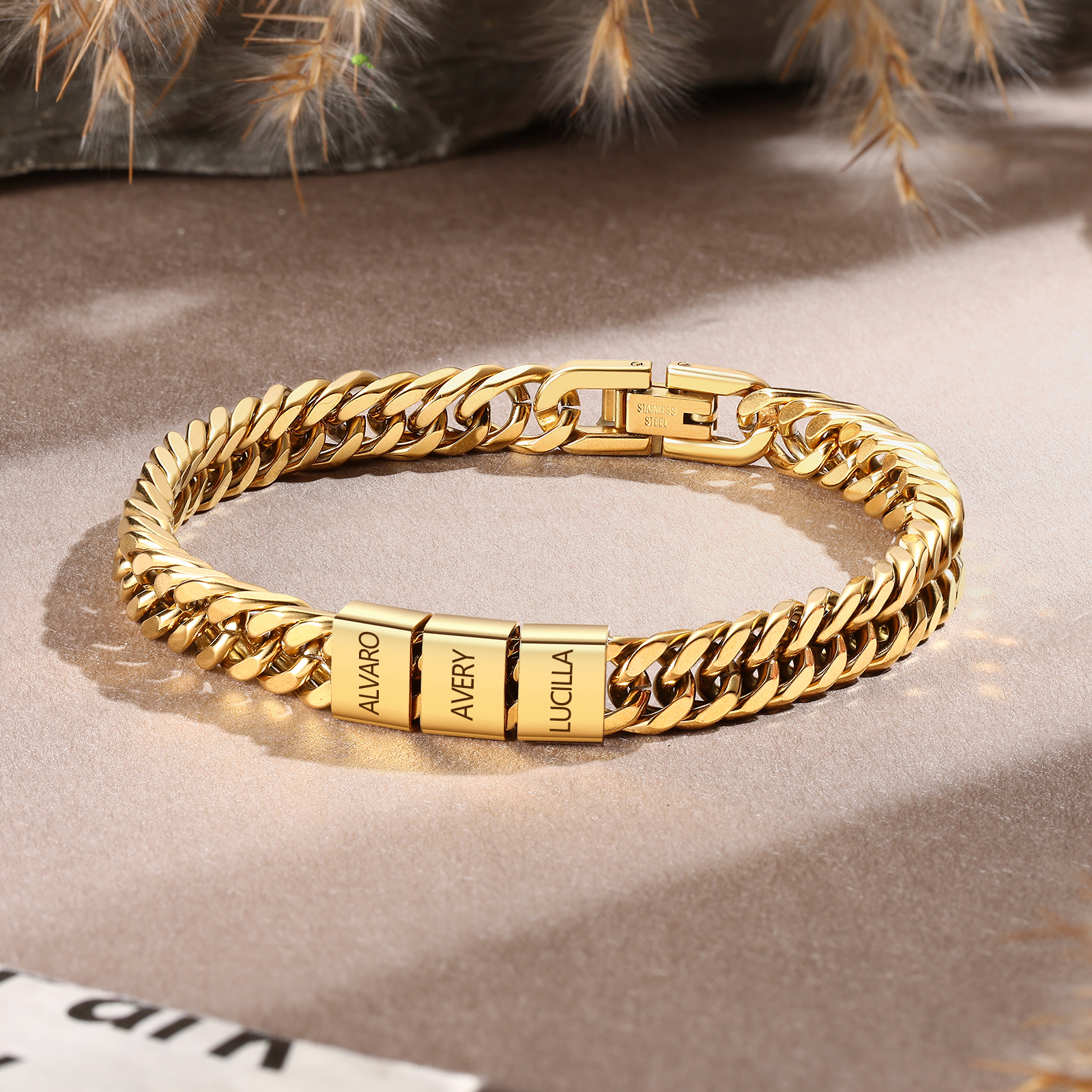 🔥Bracelet Homme en acier inoxydable Personnalisée avec 3 Prénoms Bracelet Personnalisable Argent/Or/Noir | Jessemade