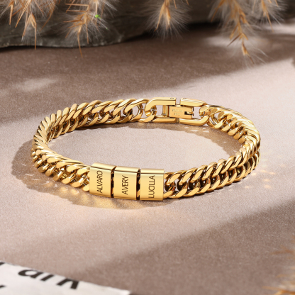 🔥Bracelet Homme en acier inoxydable Personnalisée avec 3 Prénoms Bracelet Personnalisable Argent/Or/Noir | Jessemade