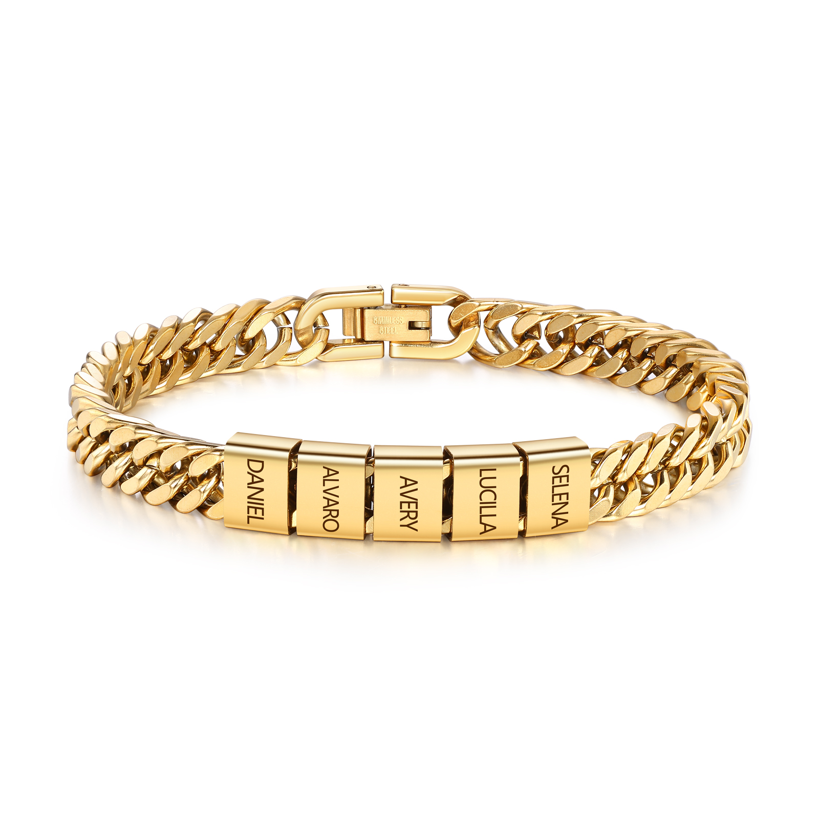 Bracelet Homme en acier inoxydable Personnalisée avec 2-6 Prénoms Bracelet Personnalisable Argent | Jessemade