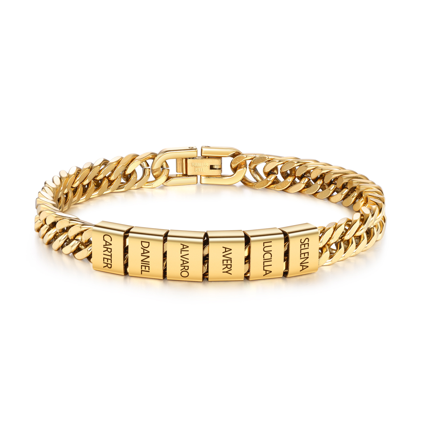 Bracelet Homme en acier inoxydable Personnalisée avec 2-6 Prénoms Bracelet Personnalisable Argent | Jessemade