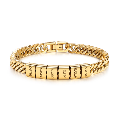 Bracelet Homme en acier inoxydable Personnalisée avec 2-6 Prénoms Bracelet Personnalisable Argent | Jessemade