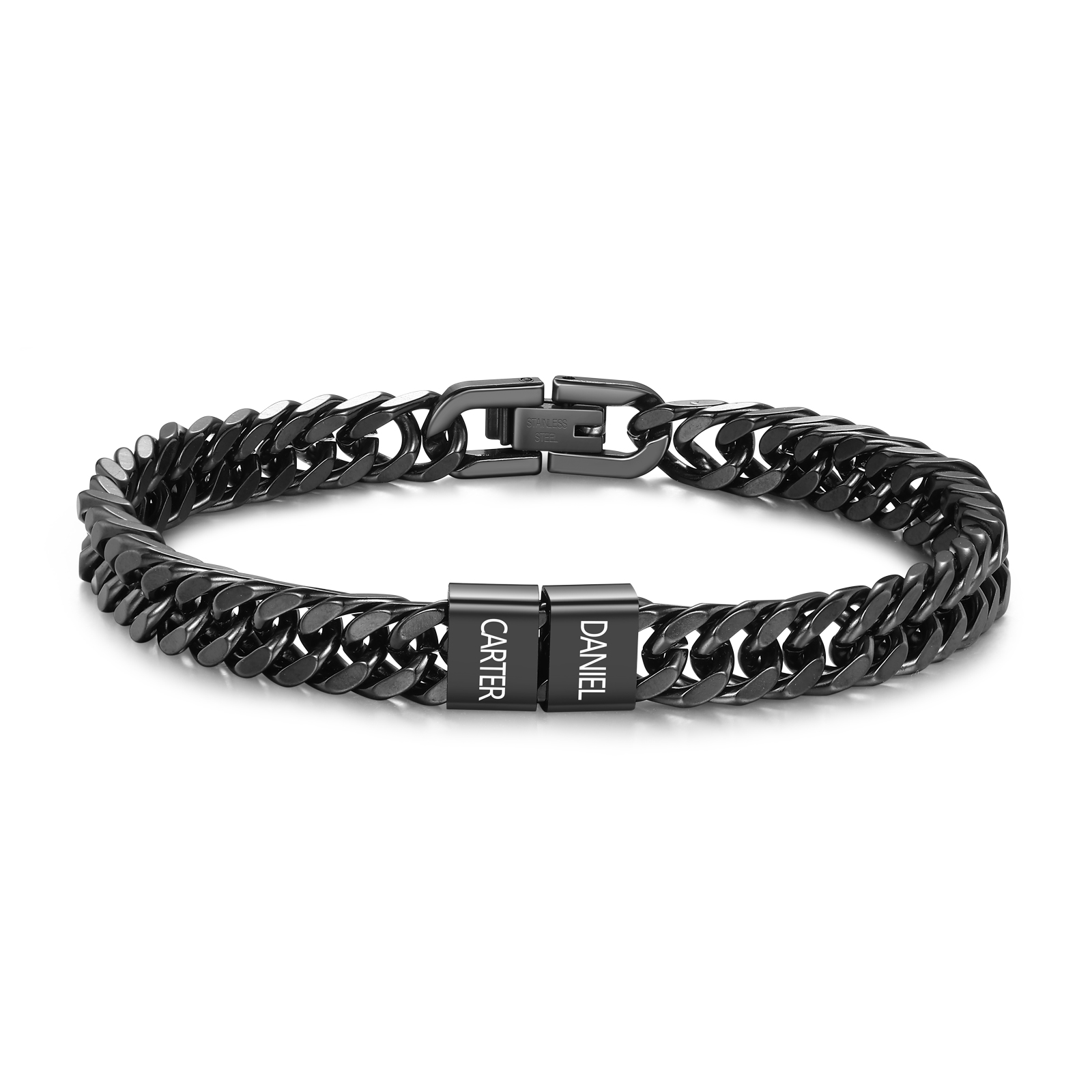 Bracelet Homme en acier inoxydable Personnalisée avec 2-6 Prénoms Bracelet Personnalisable Argent | Jessemade