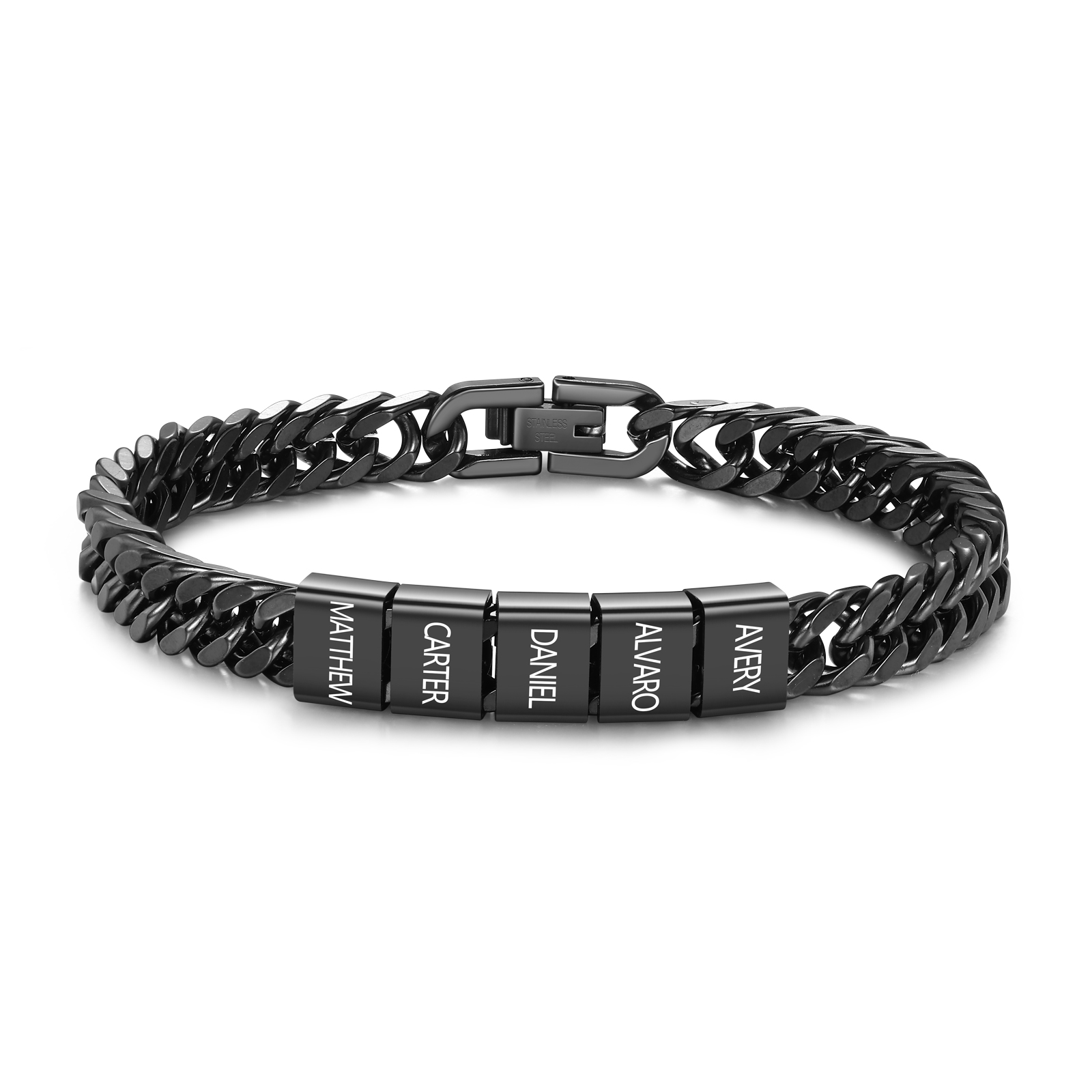 Bracelet Homme en acier inoxydable Personnalisée avec 2-6 Prénoms Bracelet Personnalisable Argent | Jessemade