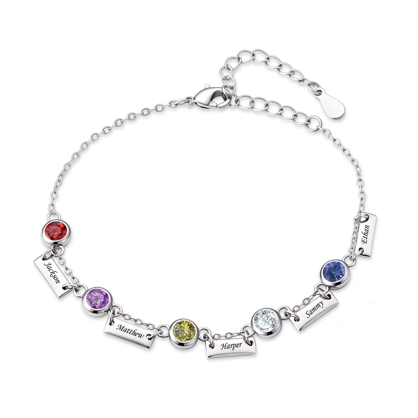 Bracelet Personnalisé avec 1 à 6 Prénoms & Pierres de Naissance – Bijou Unique pour Femme