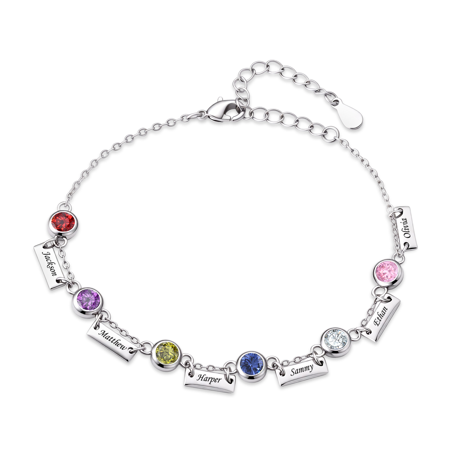 Bracelet Personnalisé avec 1 à 6 Prénoms & Pierres de Naissance – Bijou Unique pour Femme