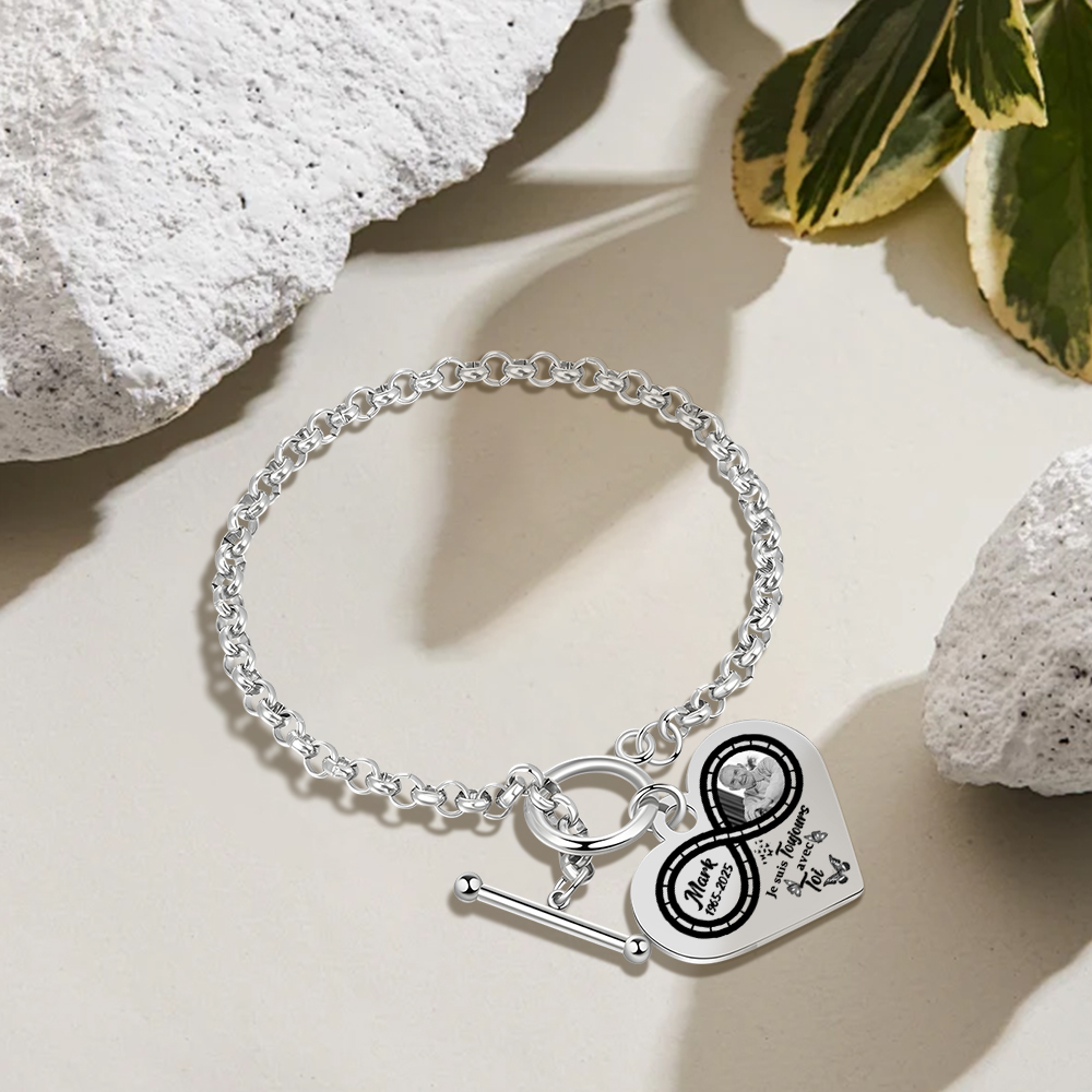 Bracelet Photo en Acier motif Cœur Infini Commémoratif