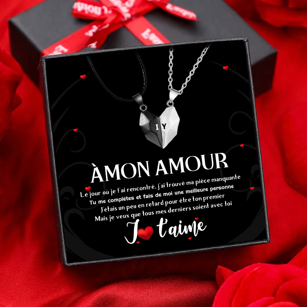 Collier Lettre avec breloque Coeur 2 lettre personnalisée Avec aimant Avec Cadeau Coffret pour Couple|Jessemade