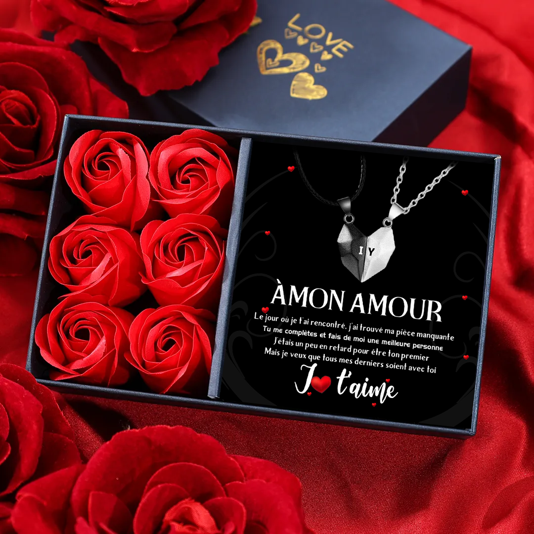 À mon Amour - Collier Aimant avec Breloque Coeur 2 Lettres Personnalisées Cadeau Coffret pour Couple|Jessemade