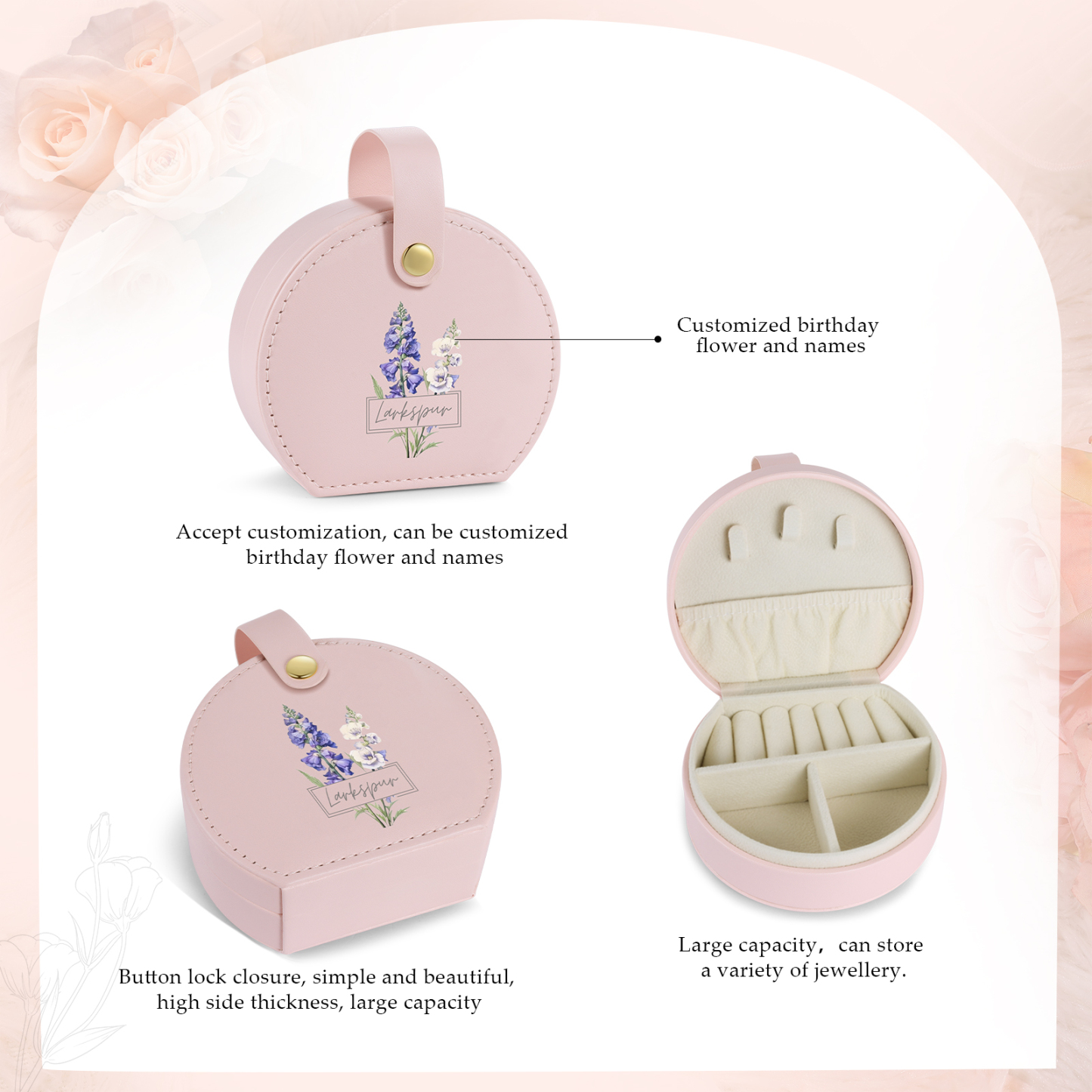 Boîte à Bijoux Personnalisée avec Fleur de Naissance et Prénom pour Femme|Jessemade