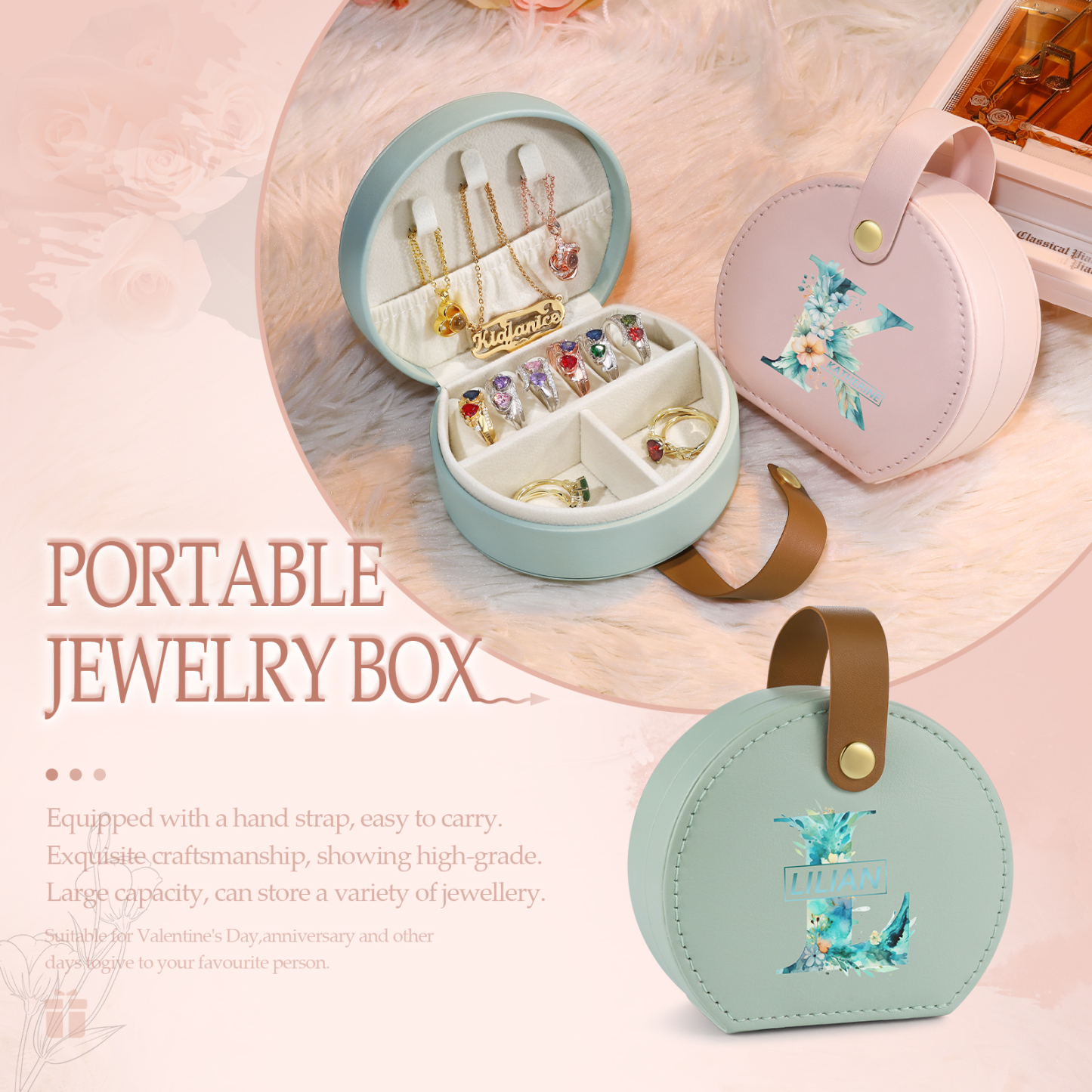 Boîte à Bijoux Personnalisée avec 1 Prénom et Lettre pour Femme|Jessemade