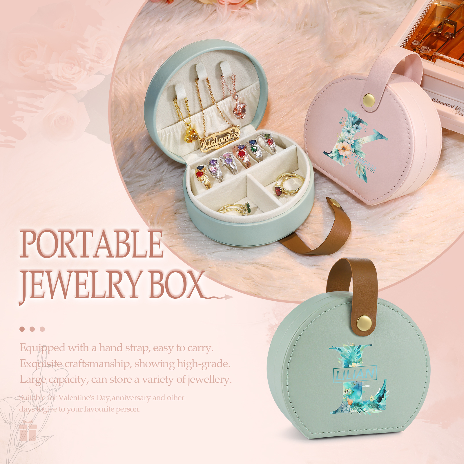 Boîte à Bijoux Personnalisée avec 1 Prénom et Lettre pour Femme|Jessemade