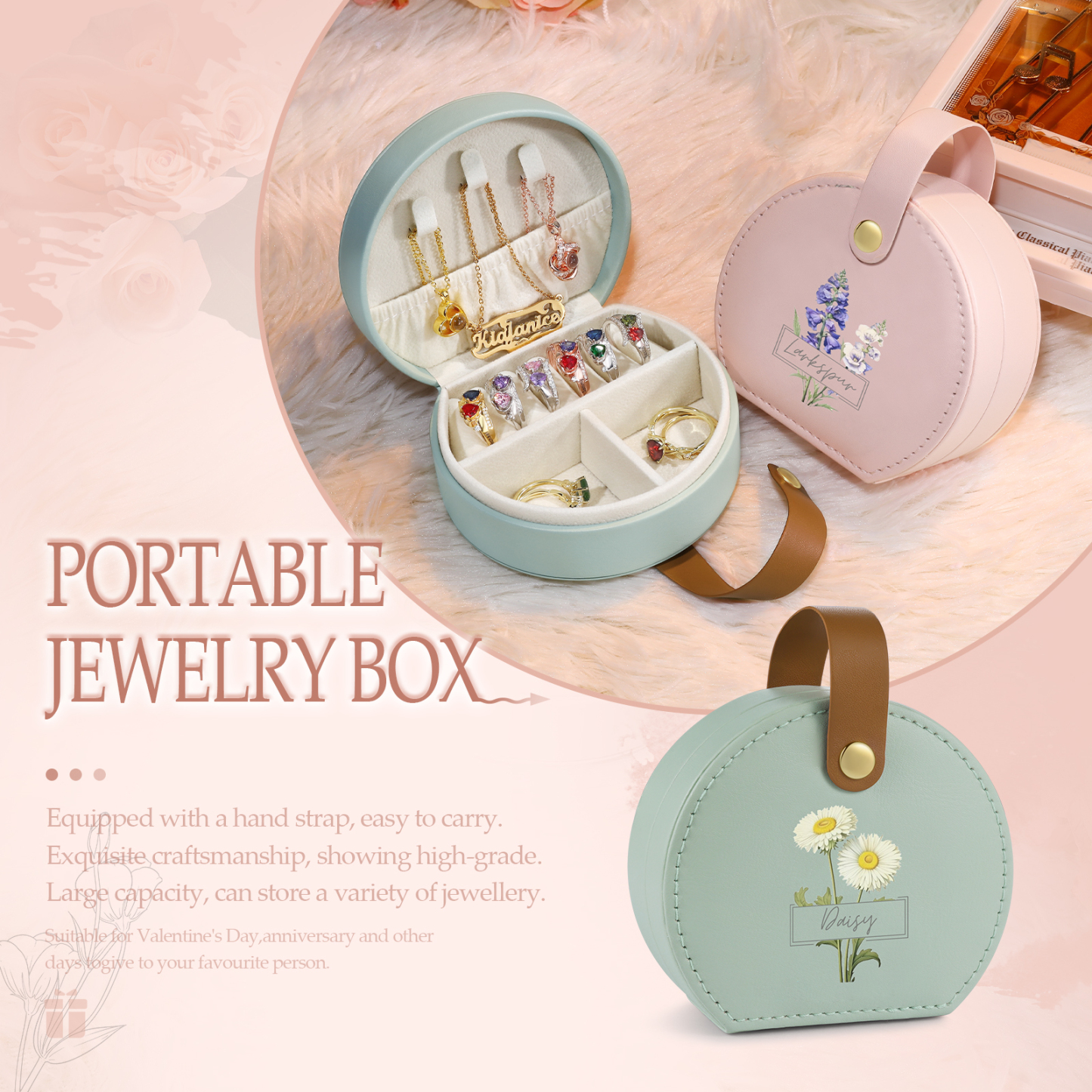 Boîte à Bijoux Personnalisée avec Fleur de Naissance et Prénom pour Femme|Jessemade