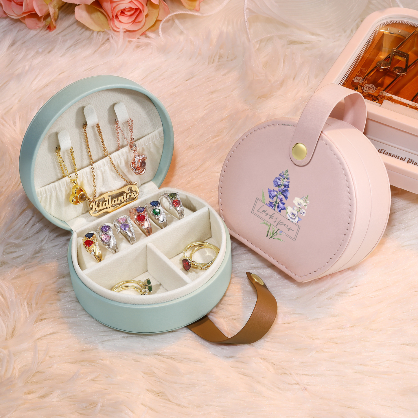 Boîte à Bijoux Personnalisée avec Fleur de Naissance et Prénom pour Femme|Jessemade