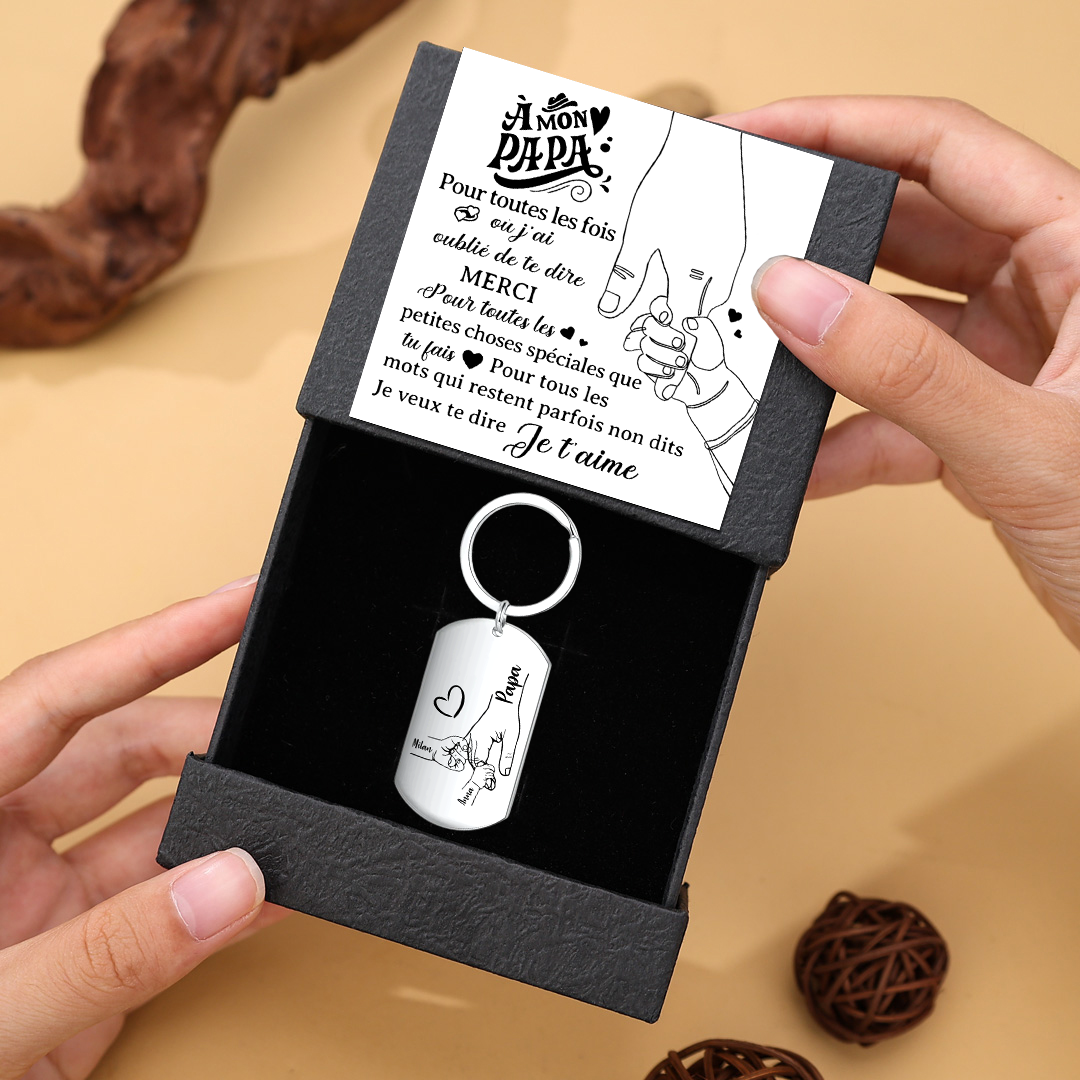 À Mon Papa - Porte-Clés la Main dans la Main 2 Noms Personnalisé Avec Coffret | Jessemade