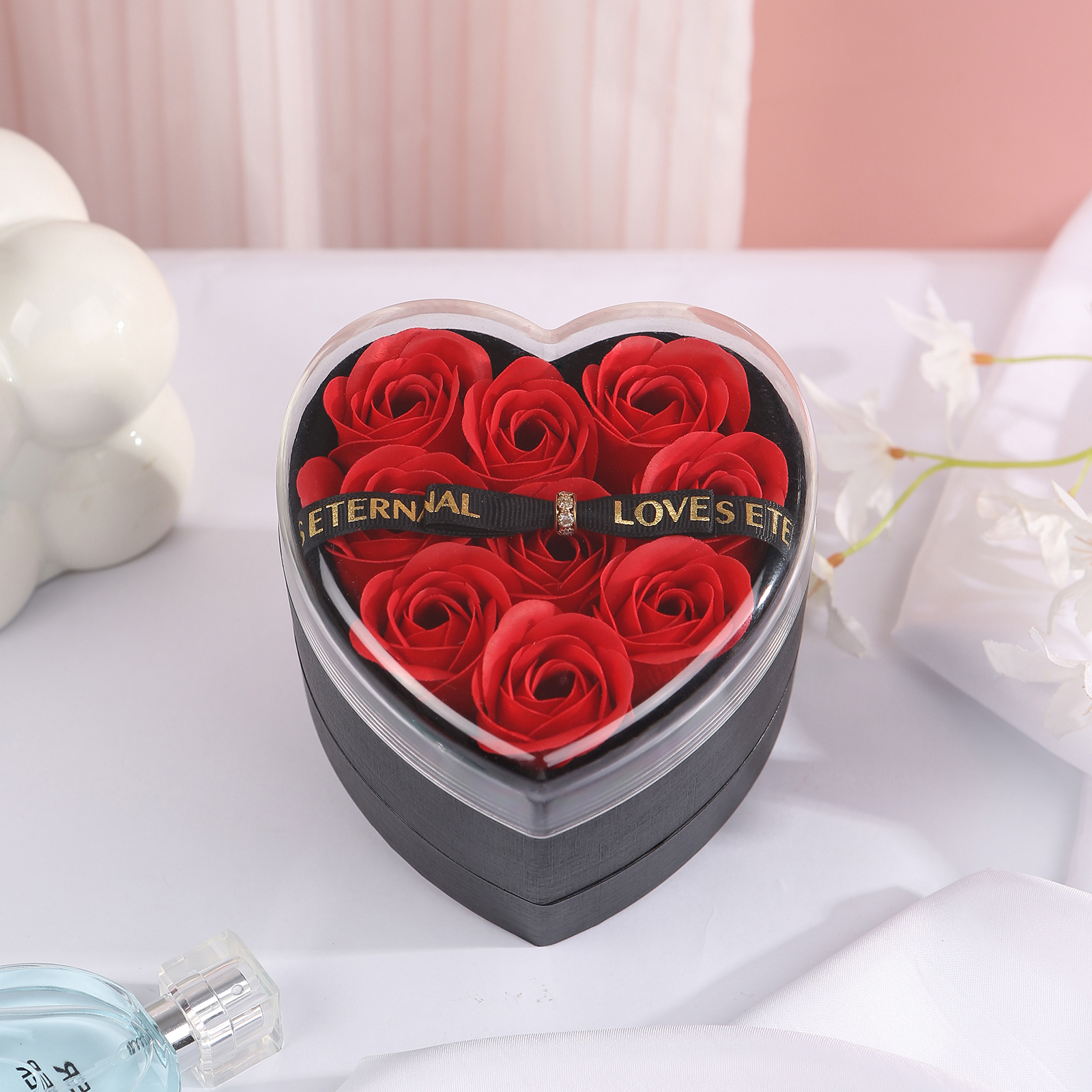 Boîte à Bijoux en Forme de Cœur avec Roses Coffre Cadeau Rouge,Noir | Jessemade