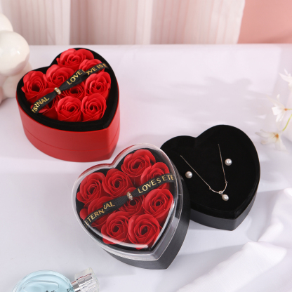Boîte à Bijoux en Forme de Cœur avec Roses Coffre Cadeau Rouge,Noir | Jessemade
