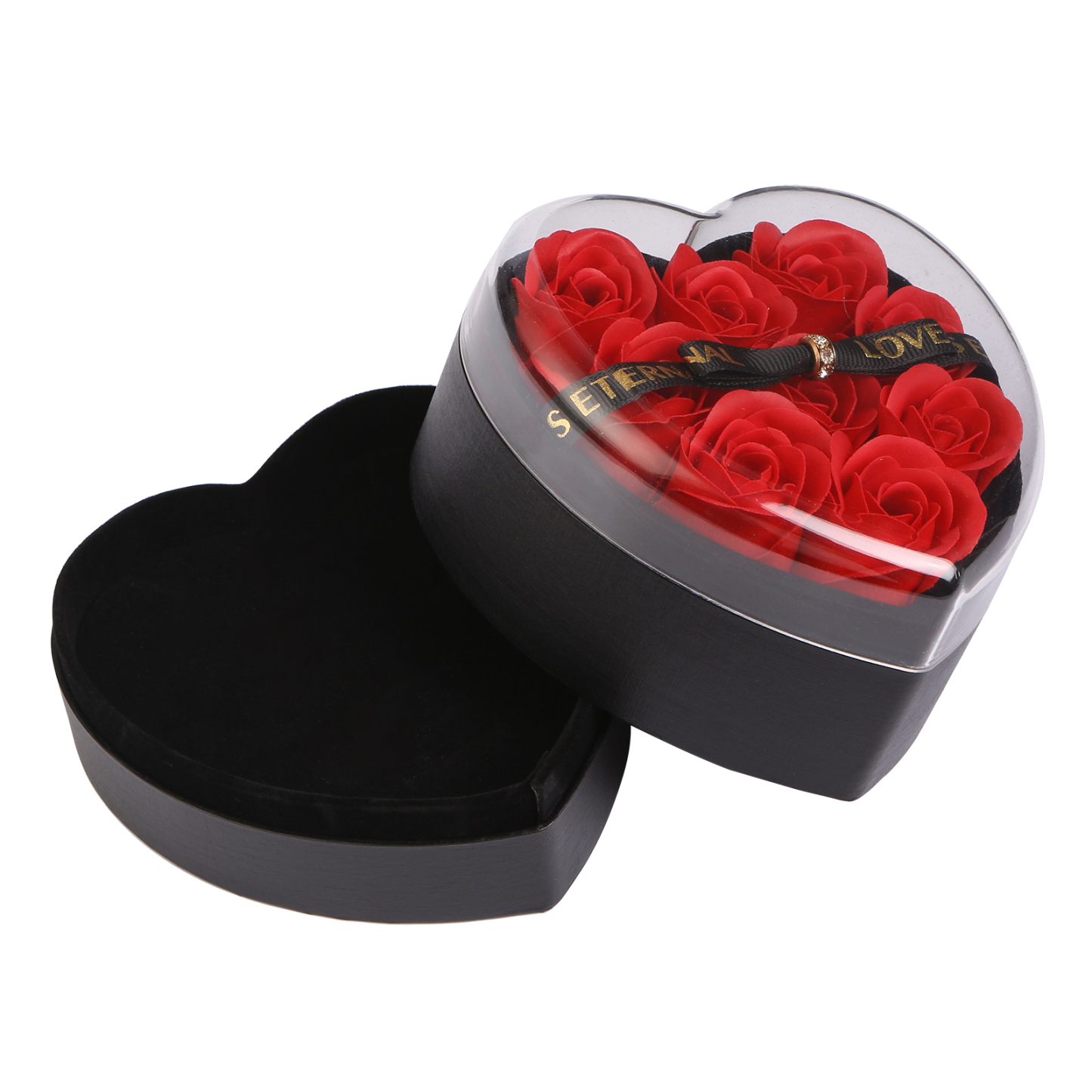Boîte à Bijoux en Forme de Cœur avec Roses Coffre Cadeau Rouge,Noir | Jessemade