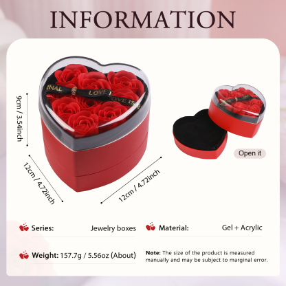 Boîte à Bijoux en Forme de Cœur avec Roses Coffre Cadeau Rouge,Noir | Jessemade