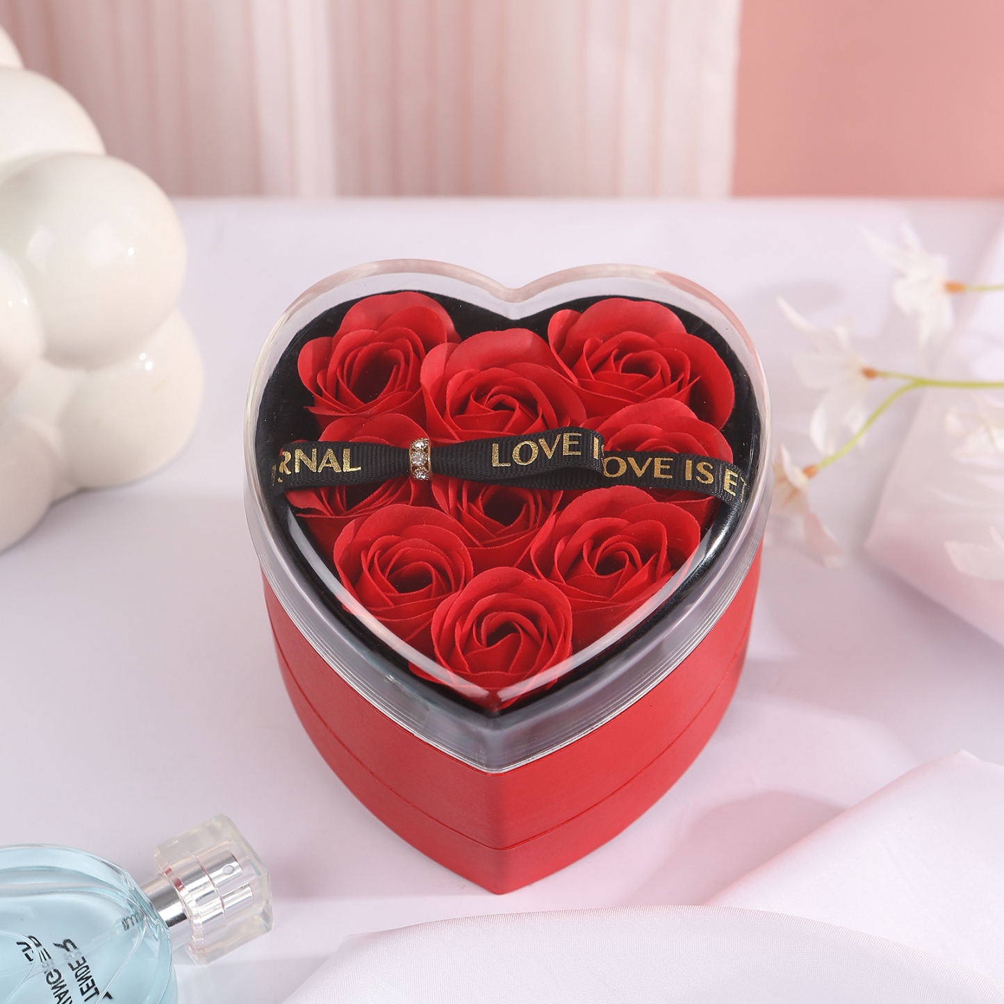 Boîte à Bijoux en Forme de Cœur avec Roses Coffre Cadeau Rouge,Noir | Jessemade