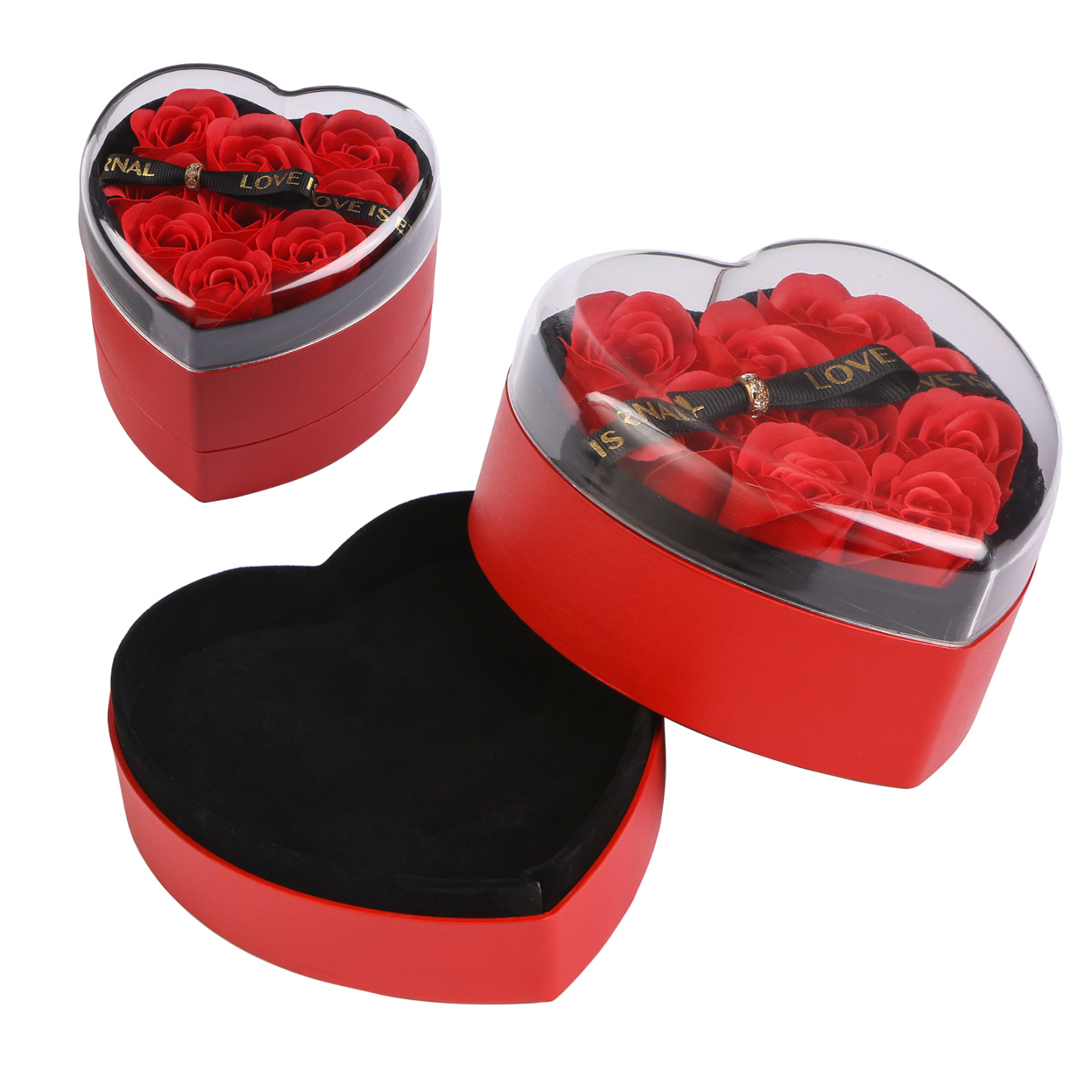 Boîte à Bijoux en Forme de Cœur avec Roses Coffre Cadeau Rouge,Noir | Jessemade