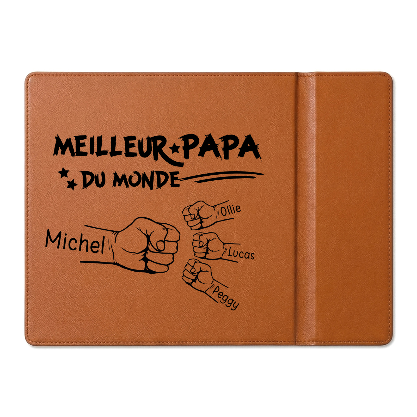 Sous-main de bureau personnalisé en cuir avec fonction de charge sans fil, Tapis de souris avec 1 à 6 Prénoms et Poing