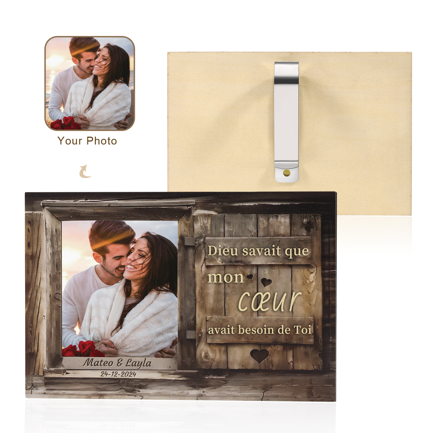 Clip personnalisé en bois pour visière de voiture avec Prénoms Photo et Date Clip de pare-soleil Personnalisé|Jessemade