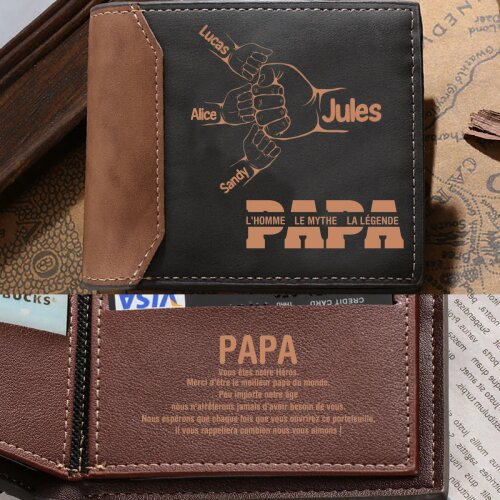 À mon Papa - Portefeuille Classique Poings 2-9 Prénoms Personnalisés Porte-Monnaie Carte