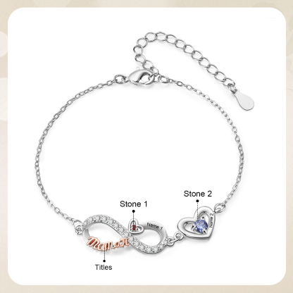 Bracelet Cœur Infini Personnalisé avec Pierres de naissance pour Maman, personnalisable avec 2 à 6 Prénoms