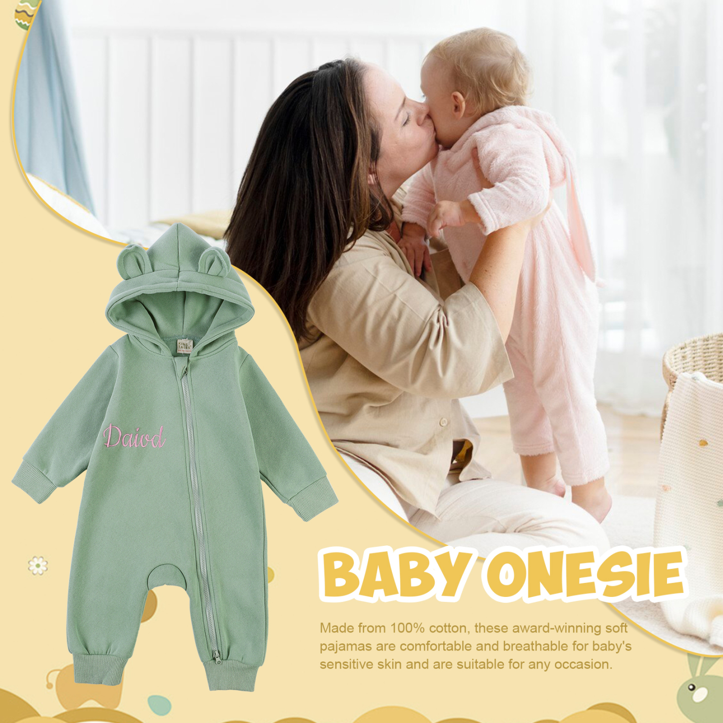 Grenouillère Bébé Personnalisée avec Prénom et Couleur | 100% Coton | Jessemade