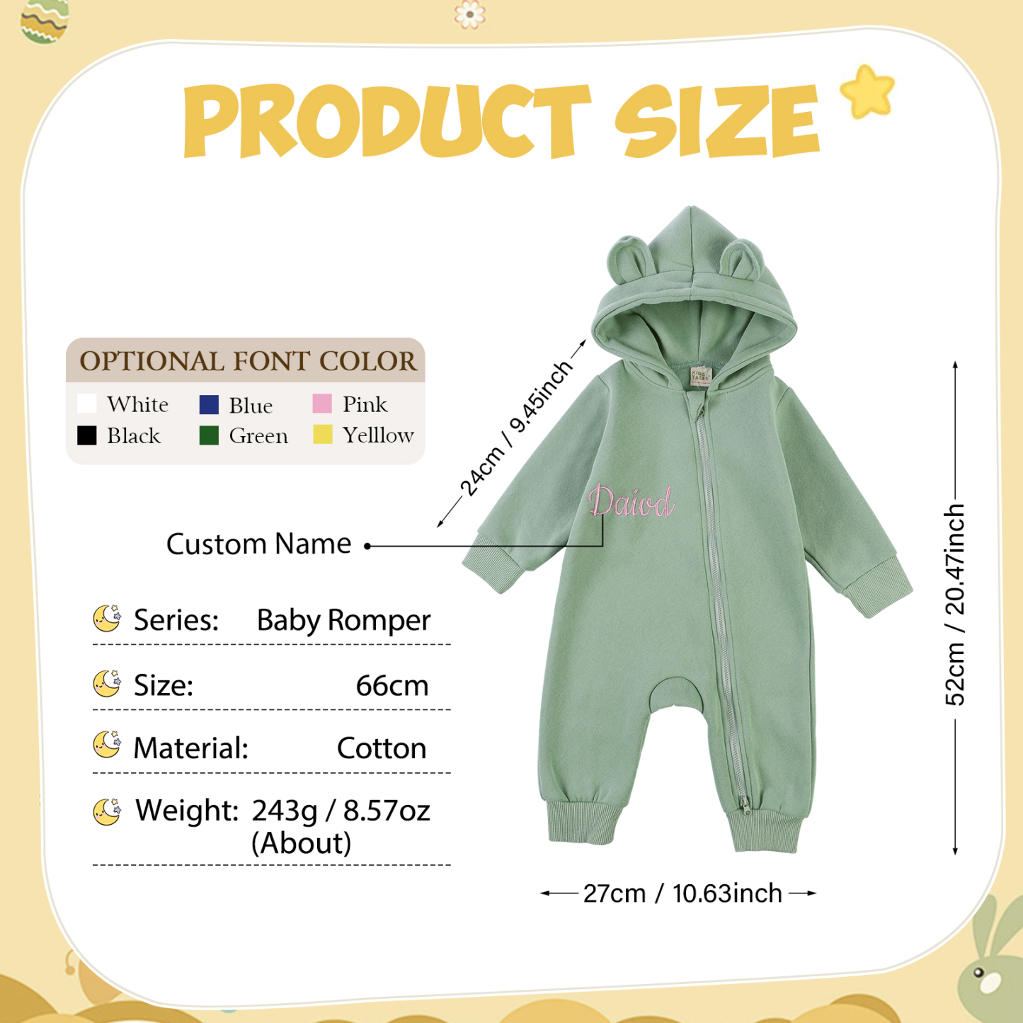 Grenouillère Bébé Personnalisée avec Prénom et Couleur | 100% Coton | Jessemade