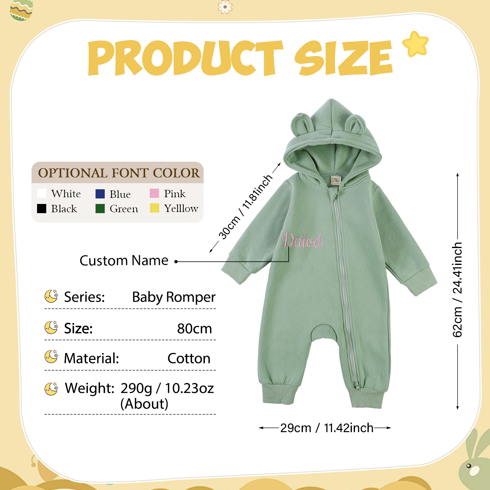 Grenouillère Bébé Personnalisée avec Prénom et Couleur | 100% Coton | Jessemade