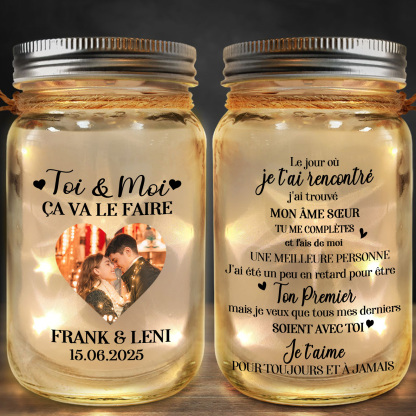 Lampe bocal personnalisée photo et texte cadeau romantique lumineux pour couple Saint Valentin anniversaire | Jessemade