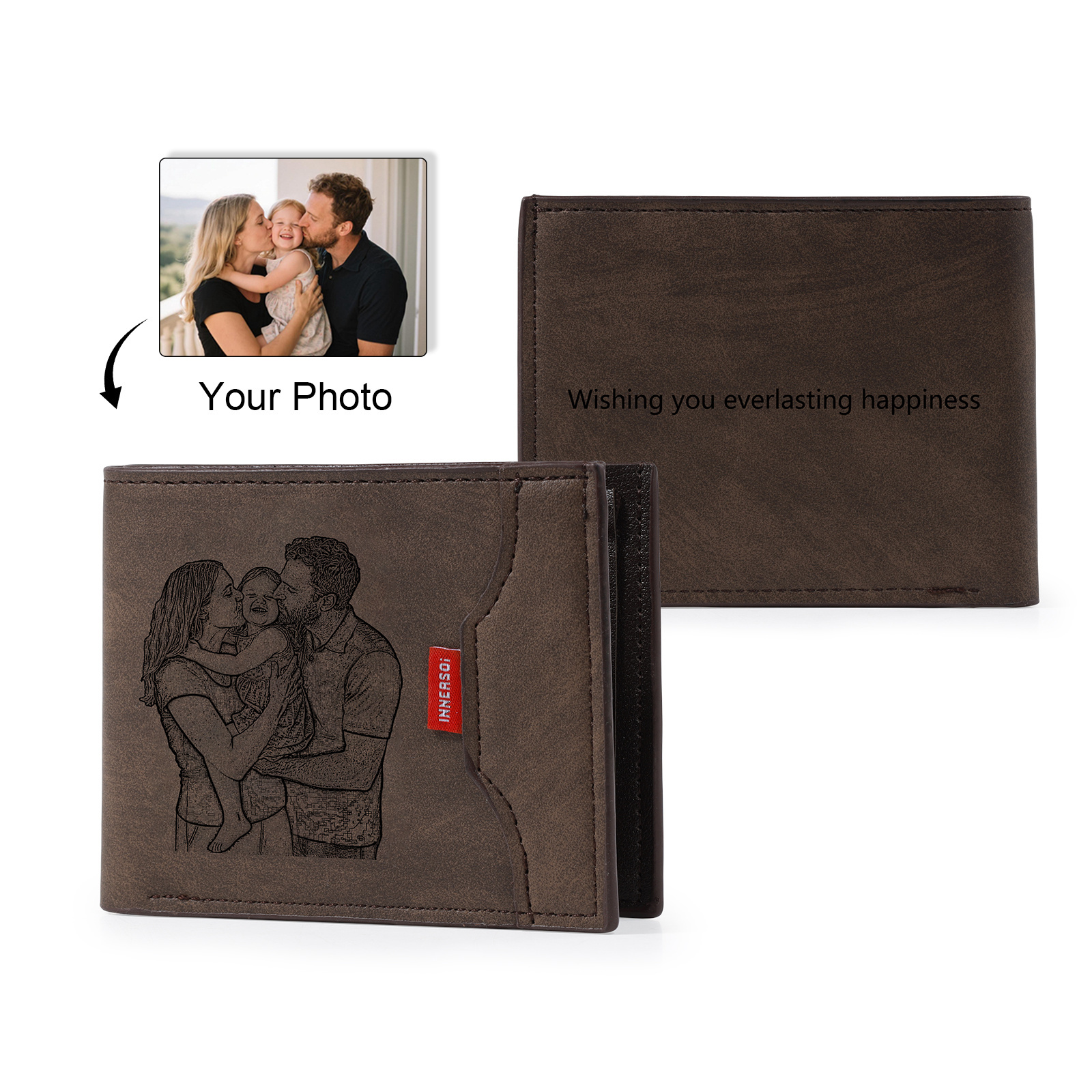 Portefeuille Homme Personnalisé en cuir PU, personnalisable avec Photo, Calendrier ou gravure de Nom