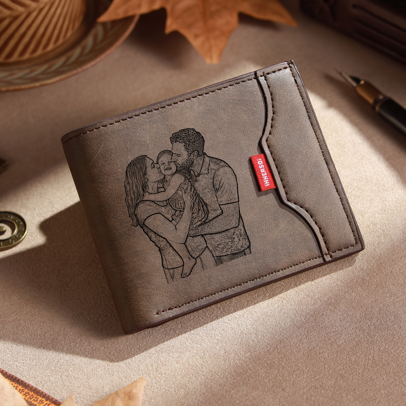 Portefeuille Homme Personnalisé en cuir PU, personnalisable avec Photo, Calendrier ou gravure de Nom