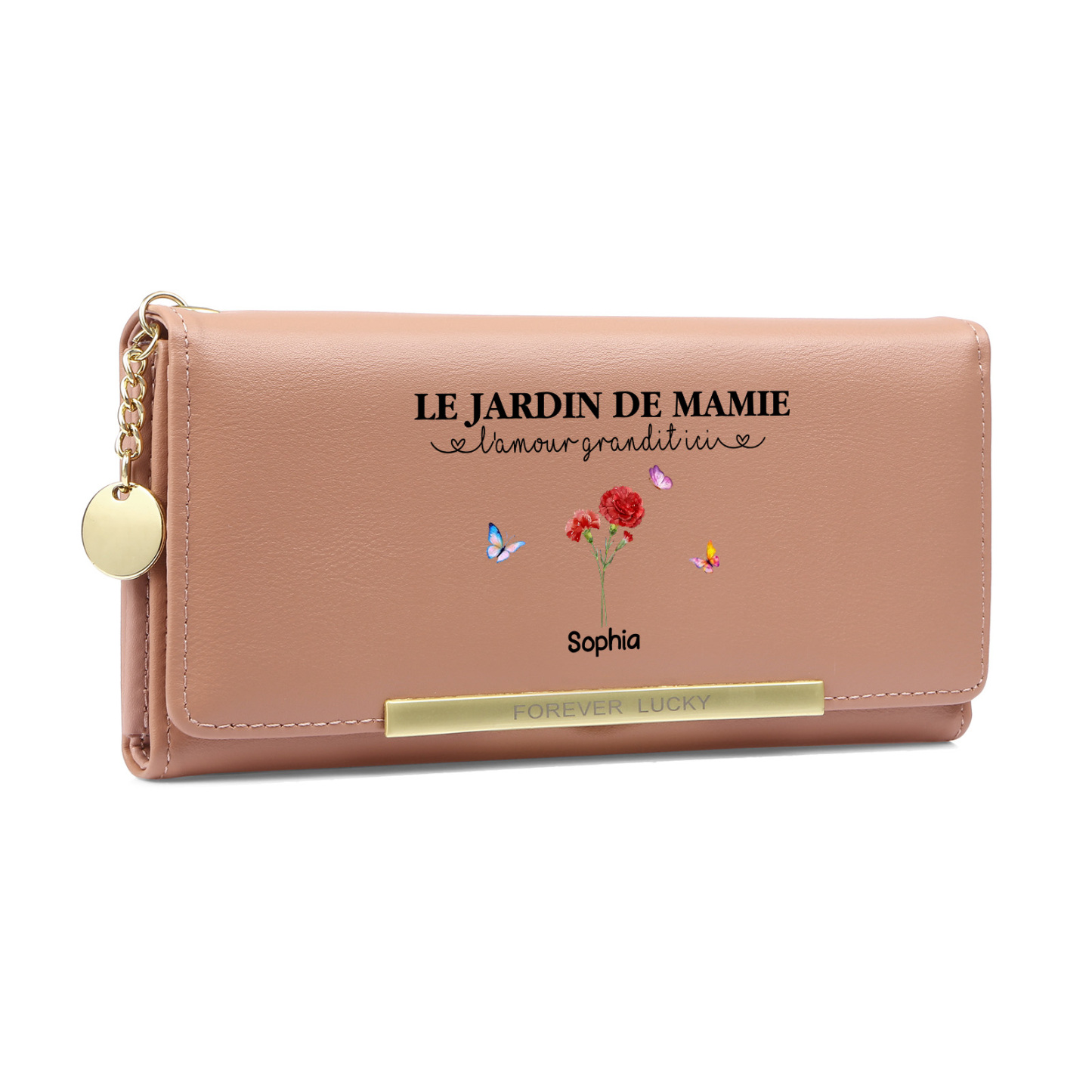 Portefeuille personnalisé pour grand-mère avec 1 à 6 fleurs de naissance et prénoms - Cadeau pour la fête des grands-mères ou la fête des mères | Jessemade