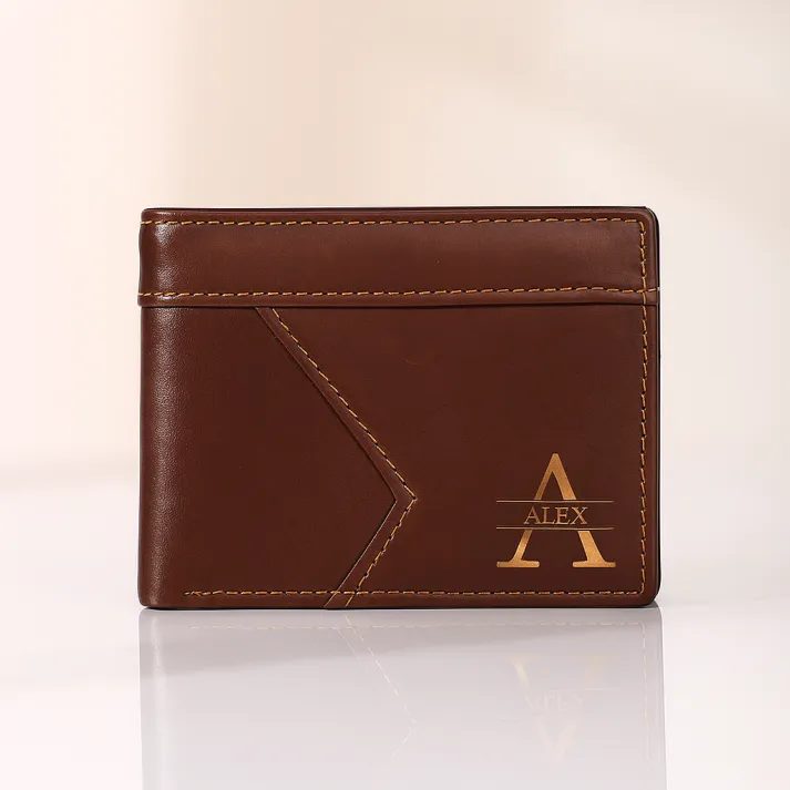 Portefeuille en Cuir Personnalisé avec 1 Prénom et 1 Initiale en cuir de première couche avec protection RFID Cadeau pour Homme | Jessemade