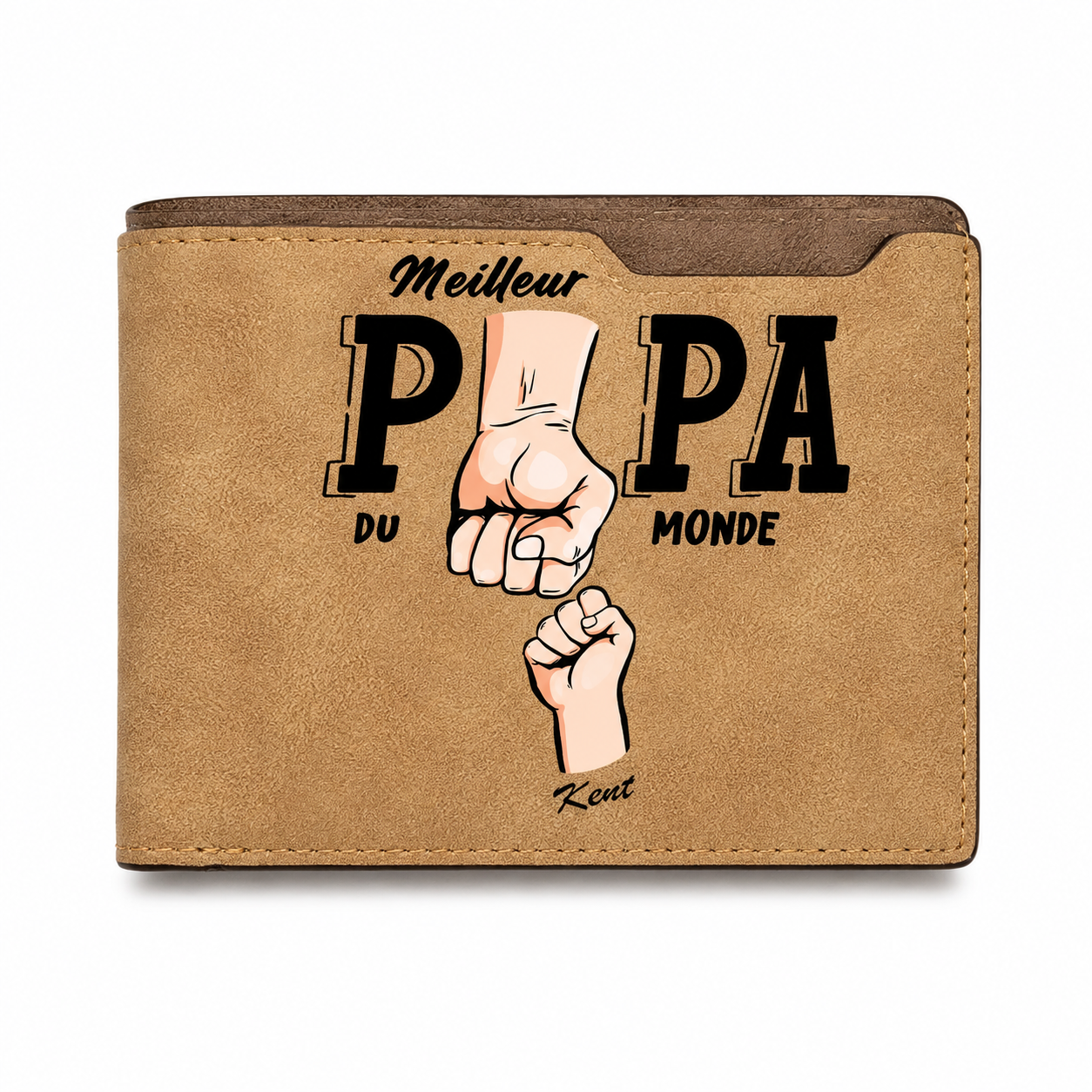 Portefeuille  « Meilleur Papa du Monde » Personnalisé avec 1-6 Prénoms Portefeuille Poing en cuir PU Cadeau Fête des Pères | Jessemade