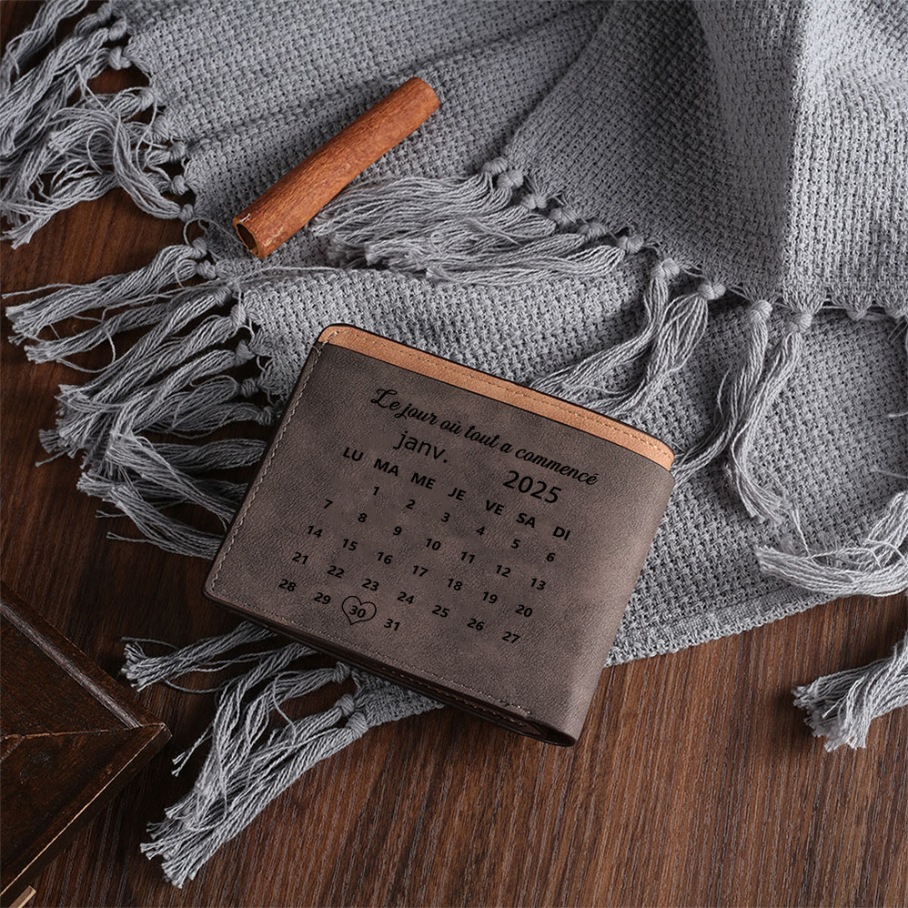 Portefeuille Homme Personnalisé avec Date Spéciale, Cadeau Romantique Anniversaire Noël Saint Valentin pour Compagnon Mari