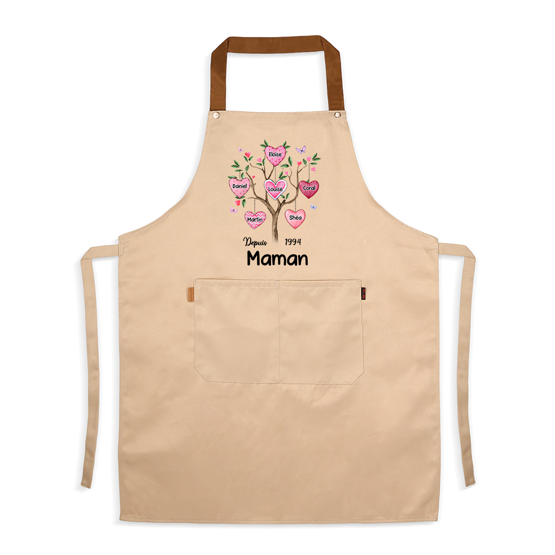 Tablier Personnalisé avec Arbre Généalogique, conçu avec 2 à 8 Prénoms d'enfants