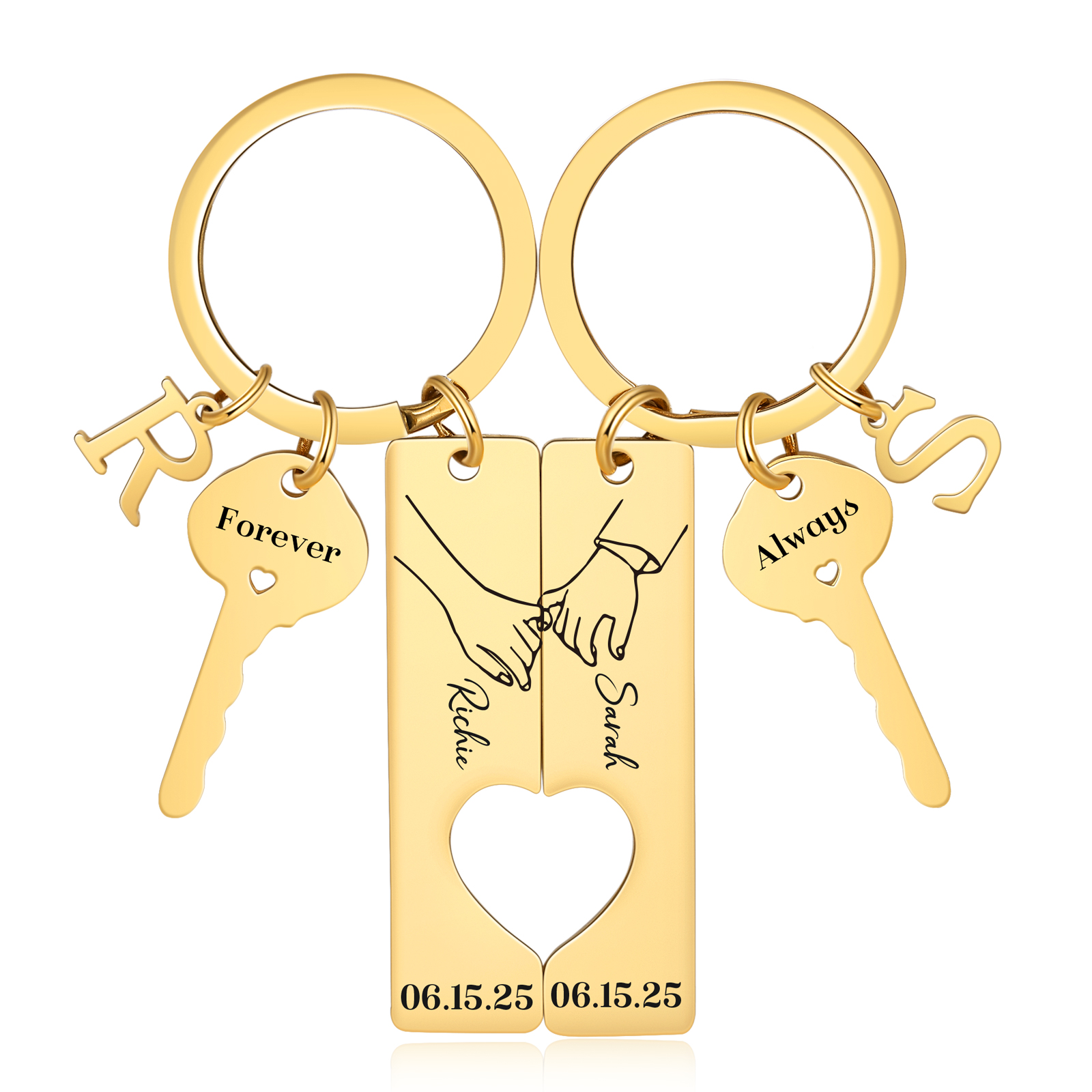 Porte-Clés pour Couple avec Cœur Découpé, Personnalisé avec Prénoms et Initiales, cadeau de Saint-Valentin