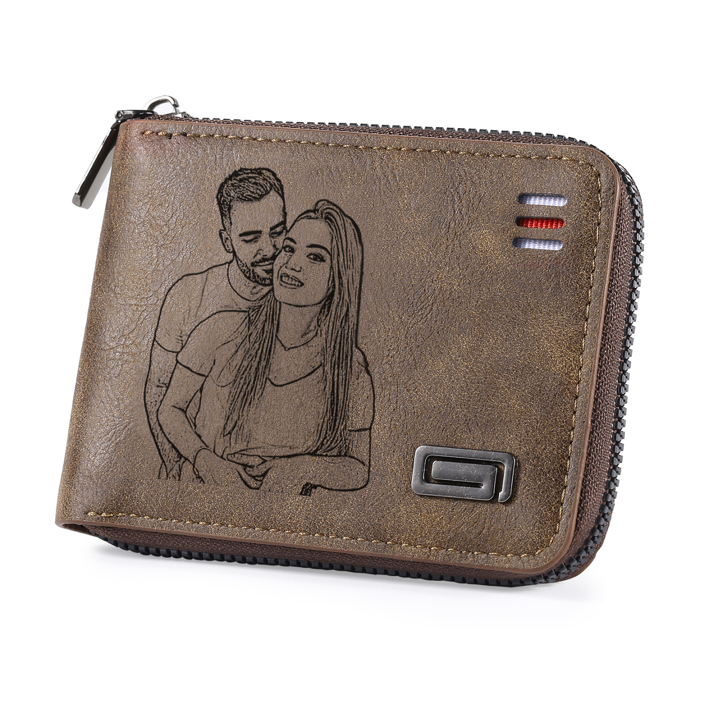 Portefeuille homme personnalisé en cuir PU avec fermeture éclair – avec photo, calendrier ou prénom