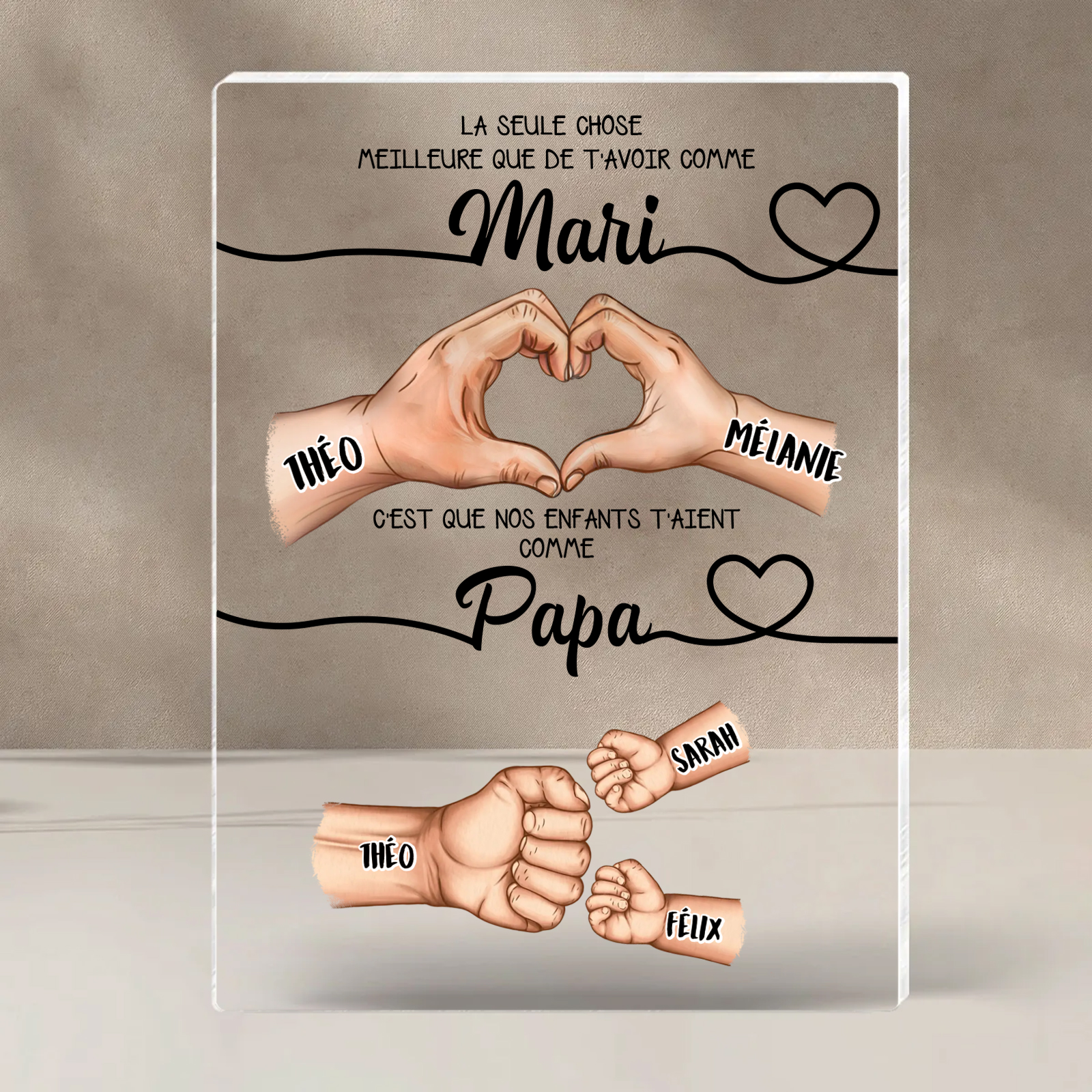 Plaque acrylique familiale personnalisée Poing pour Papa