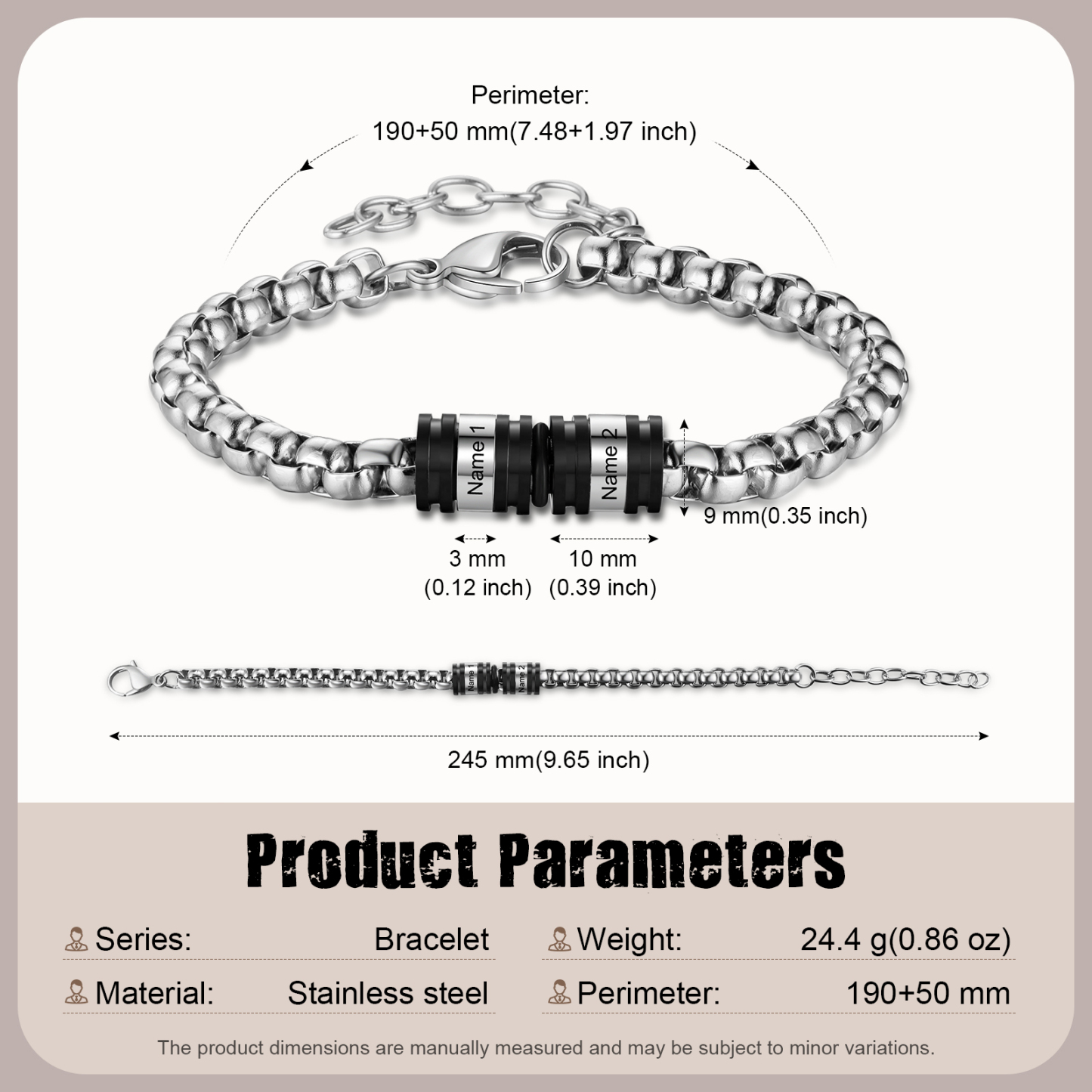 Bracelet Homme personnalisé avec 2 à 5 Prénoms gravés - Cadeau pour Homme | Jessemade