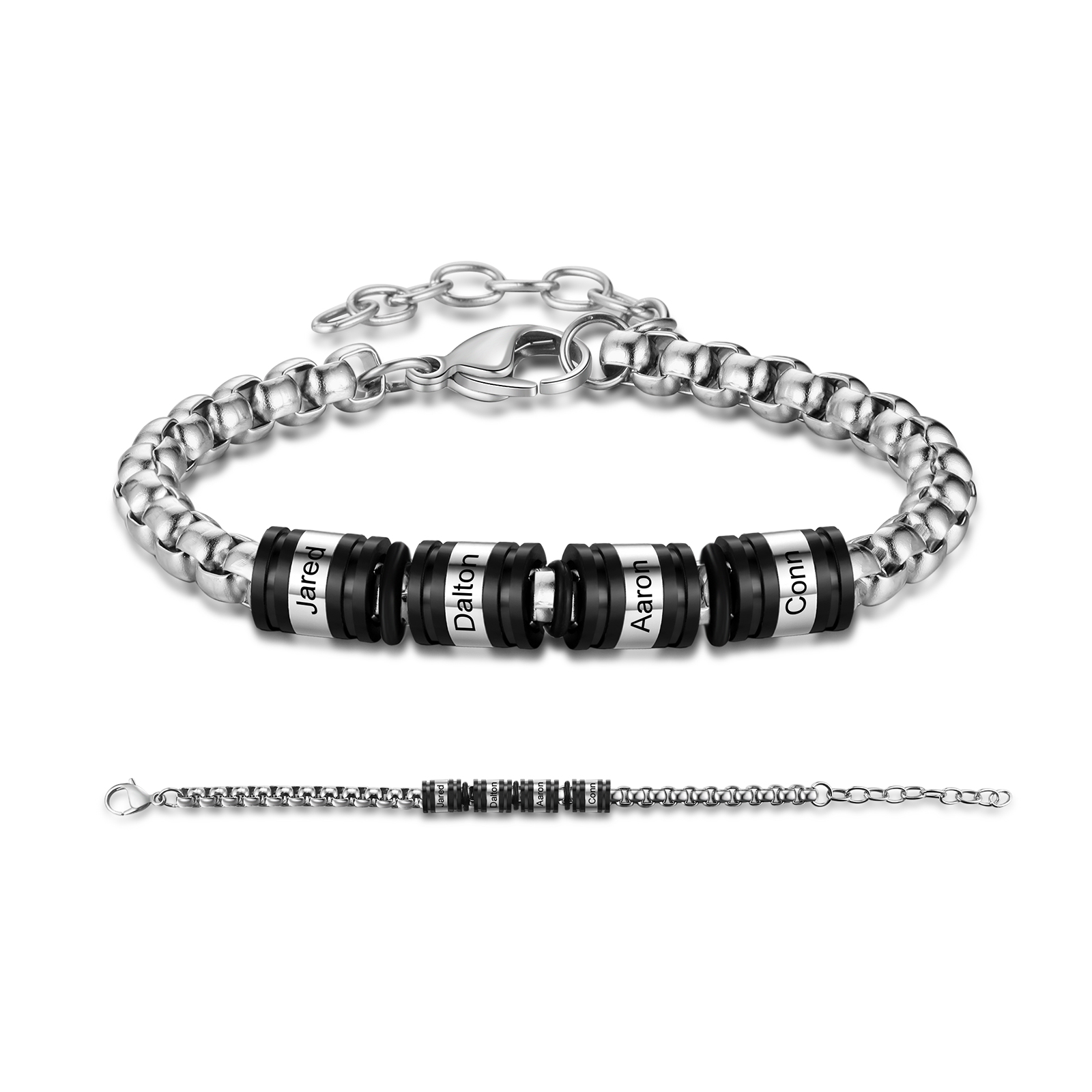 Bracelet Homme personnalisé avec 2 à 5 Prénoms gravés - Cadeau pour Homme | Jessemade