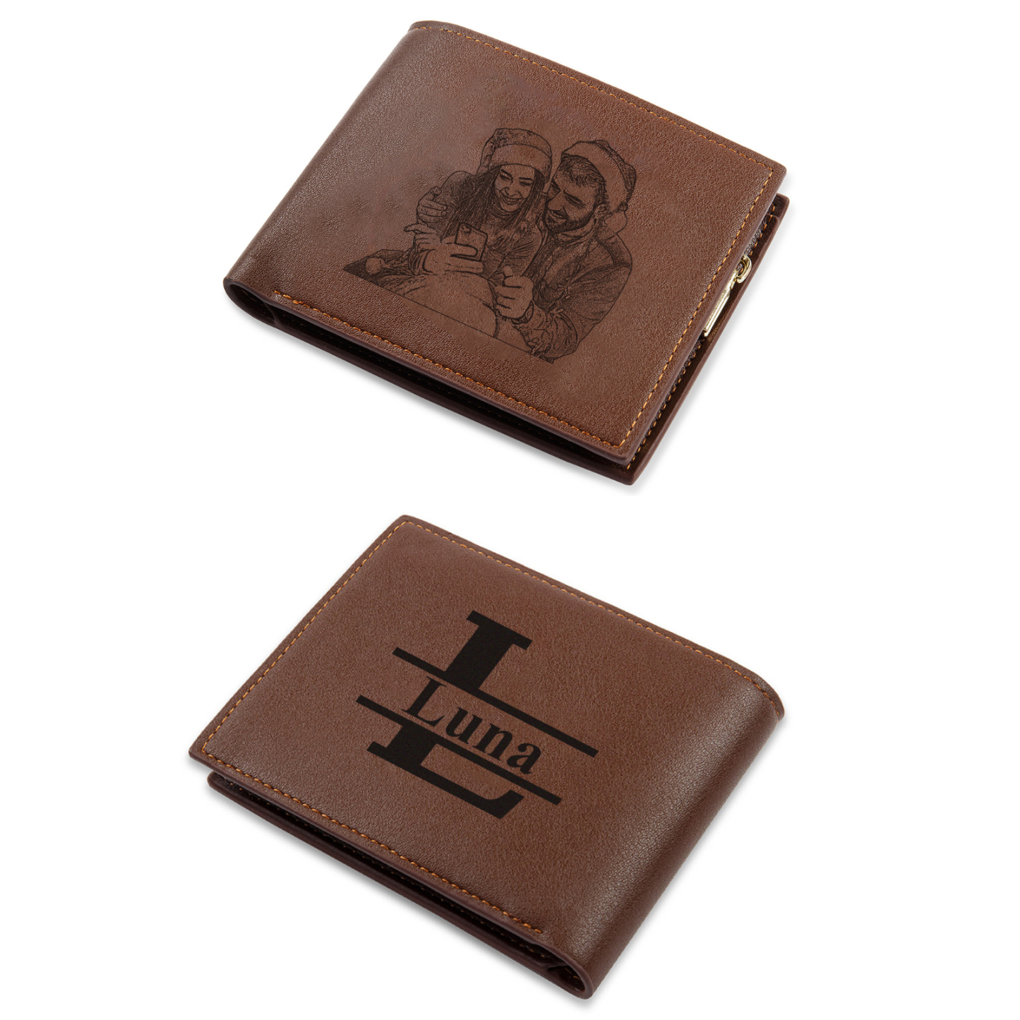 Portefeuille Classique Photo Personnalisée avec Prénom et Lettre Porte-Monnaie Carte en Cuir pour Homme | Jessemade