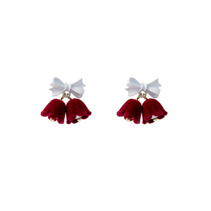 Boucles d'Oreilles de Noël Fleur et Nœud Rouge et Blanc Cadeau pour femme | Jessemade