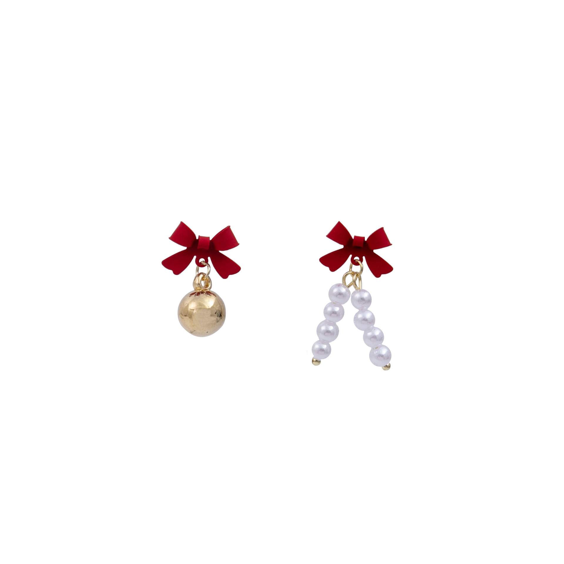 Boucles d'Oreilles de Noël avec Nœud Rouge, Clochette Dorée et Perles Cadeau pour femme | Jessemade