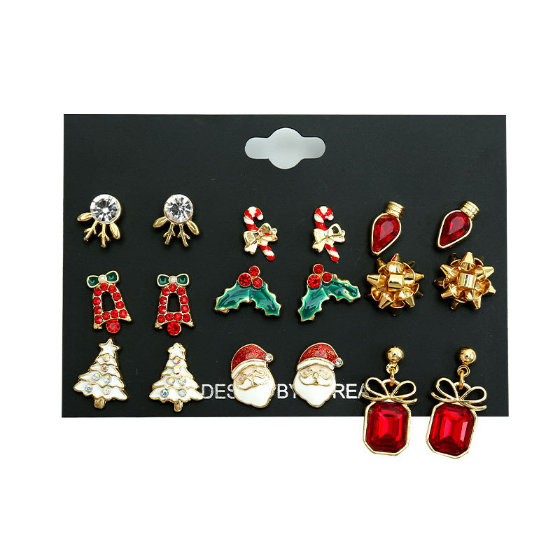 Set de Boucles d'Oreilles de Noël 12 Paires Festives en Alliage Doré Cadeau pour femme | Jessemade