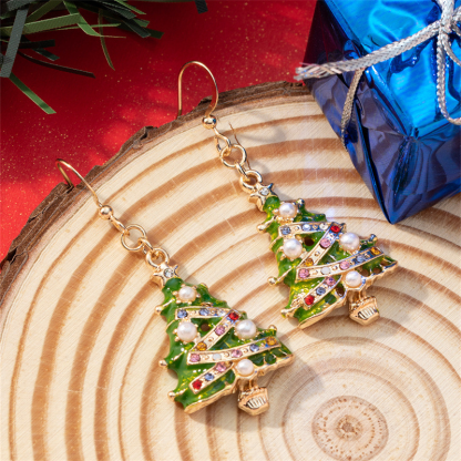 Boucles d'Oreilles Sapin de Noël avec Perles et Strass Cadeau Noël | Jessemade